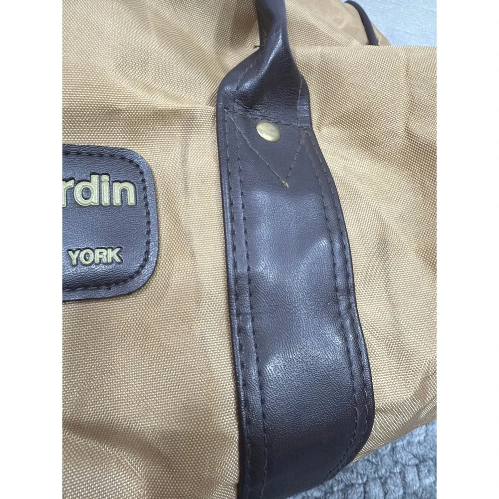Pierre Cardin Vintage Duffle Bag Tan Nylon Brown Trim Weekender Travel Luggage